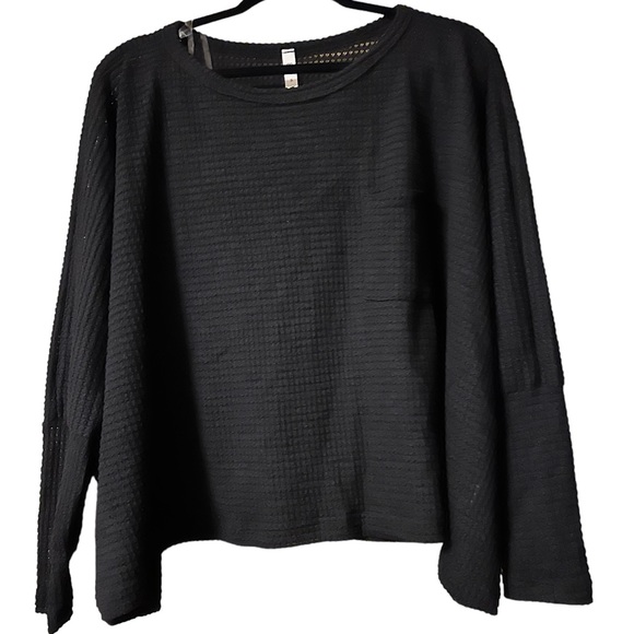 NWOT Melody Thomas Studio Long Sleeve Black Waffle Knit Dolman Top - Picture 1 of 6
